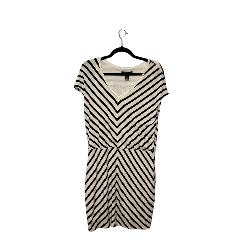 White House Black Market Dress Medium Striped V Neck Knit Casual Sheath